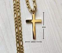 Load image into Gallery viewer, ADORATO JEWELRY- 14k Figaro Gold Cross Necklace For Men Women / Diamond-cut Cross pendant / Religious Cuban link necklace / Perfect Gift / Statement Necklace