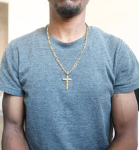 Load image into Gallery viewer, ADORATO JEWELRY- 14k Figaro Gold Cross Necklace For Men Women / Diamond-cut Cross pendant / Religious Cuban link necklace / Perfect Gift / Statement Necklace