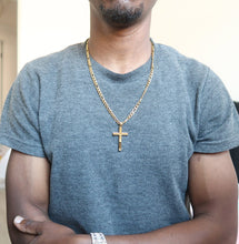 Load image into Gallery viewer, ADORATO JEWELRY- 24k Figaro Gold Cross Necklace For Men Women / Diamond-cut Cross pendant / Religious Cuban link necklace / Perfect Gift / Statement Necklace