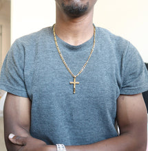 Load image into Gallery viewer, ADORATO JEWELRY- 14k Figaro Gold Cross Necklace For Men Women / Diamond-cut Cross pendant / Religious Cuban link necklace / Perfect Gift / Statement Necklace