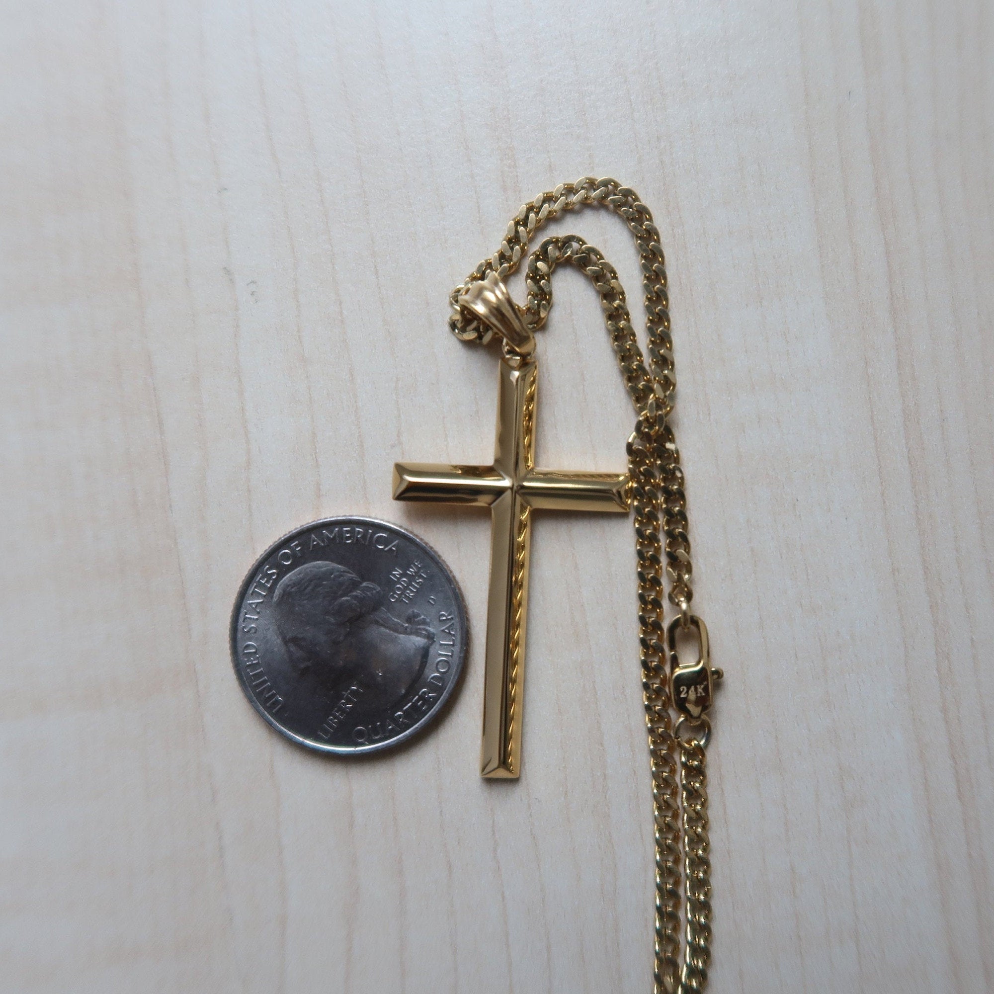 ADORATO JEWELRY 24K Gold Figaro Chain Style Cross Pendant Necklace