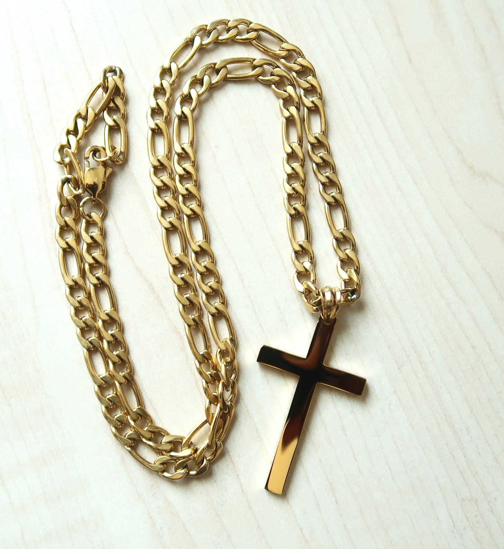 18k Gold Cross Pendant with Chain