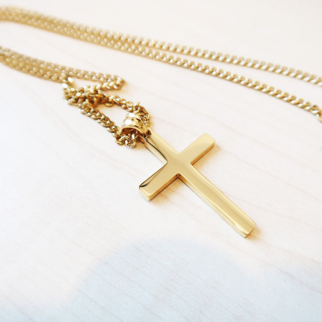 Cross Necklace For Women, Men, Boys, And Girls | Gold Plated Flat  Mariner/marina 060 3mm Chain Necklace With Cross Pendant. 18